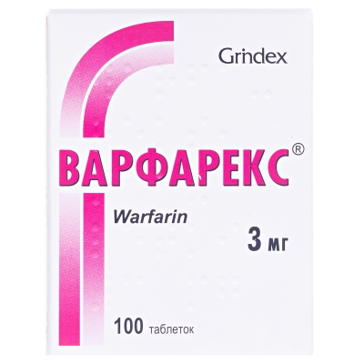 ВАРФАРЕКС® таблетки по 3 мг по 100 таблеток у контейнері, по 1 контейнеру в пачці з картону